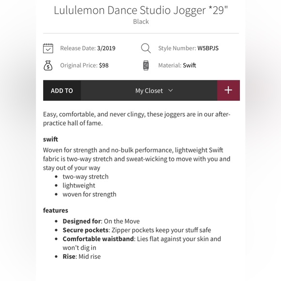 Lululemon Dance Studio Joggers  size 4 Black 29 in inseam pants - Picture 2 of 9